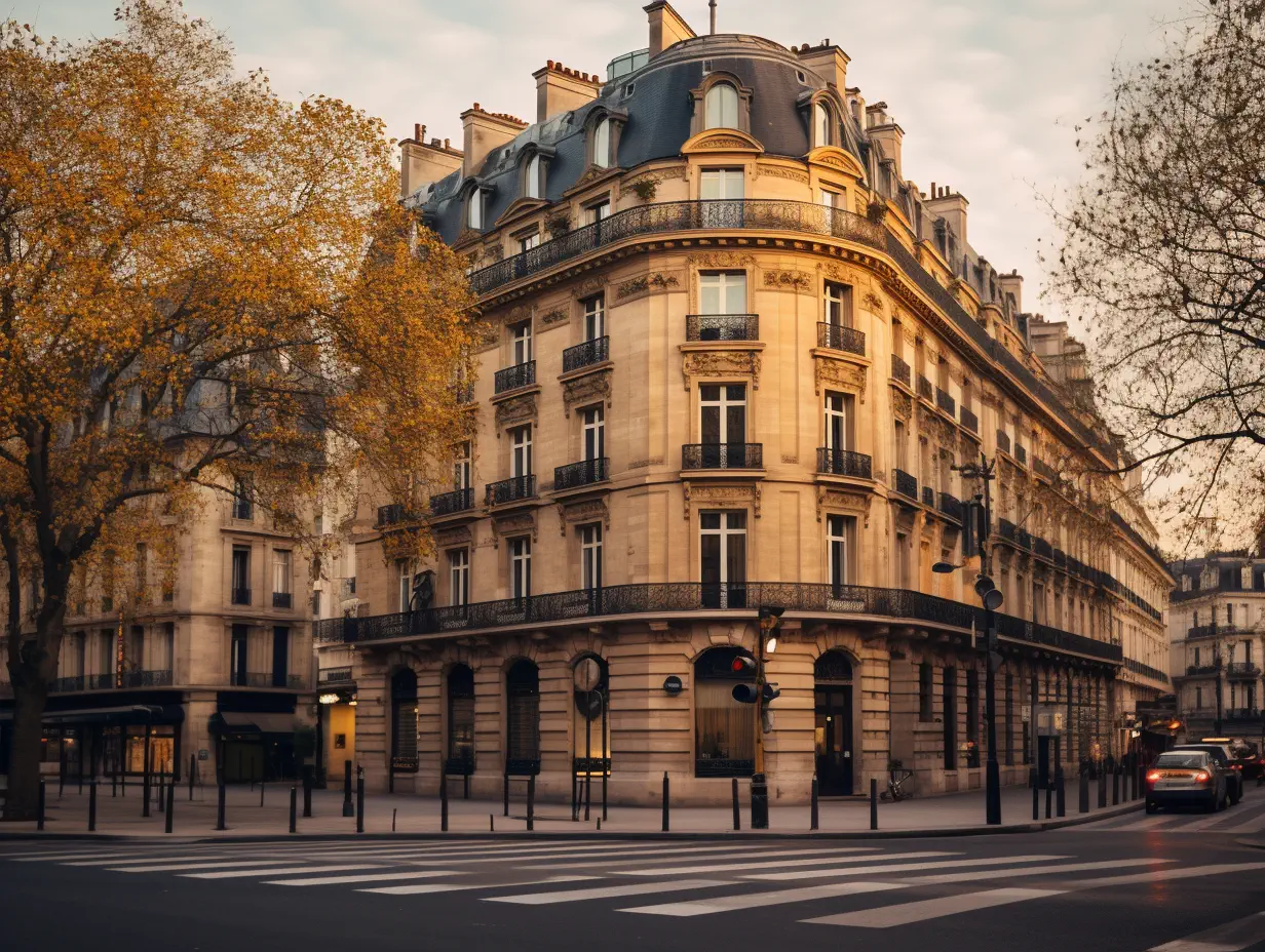 Immeuble haussmannien dans une rue Parisienne