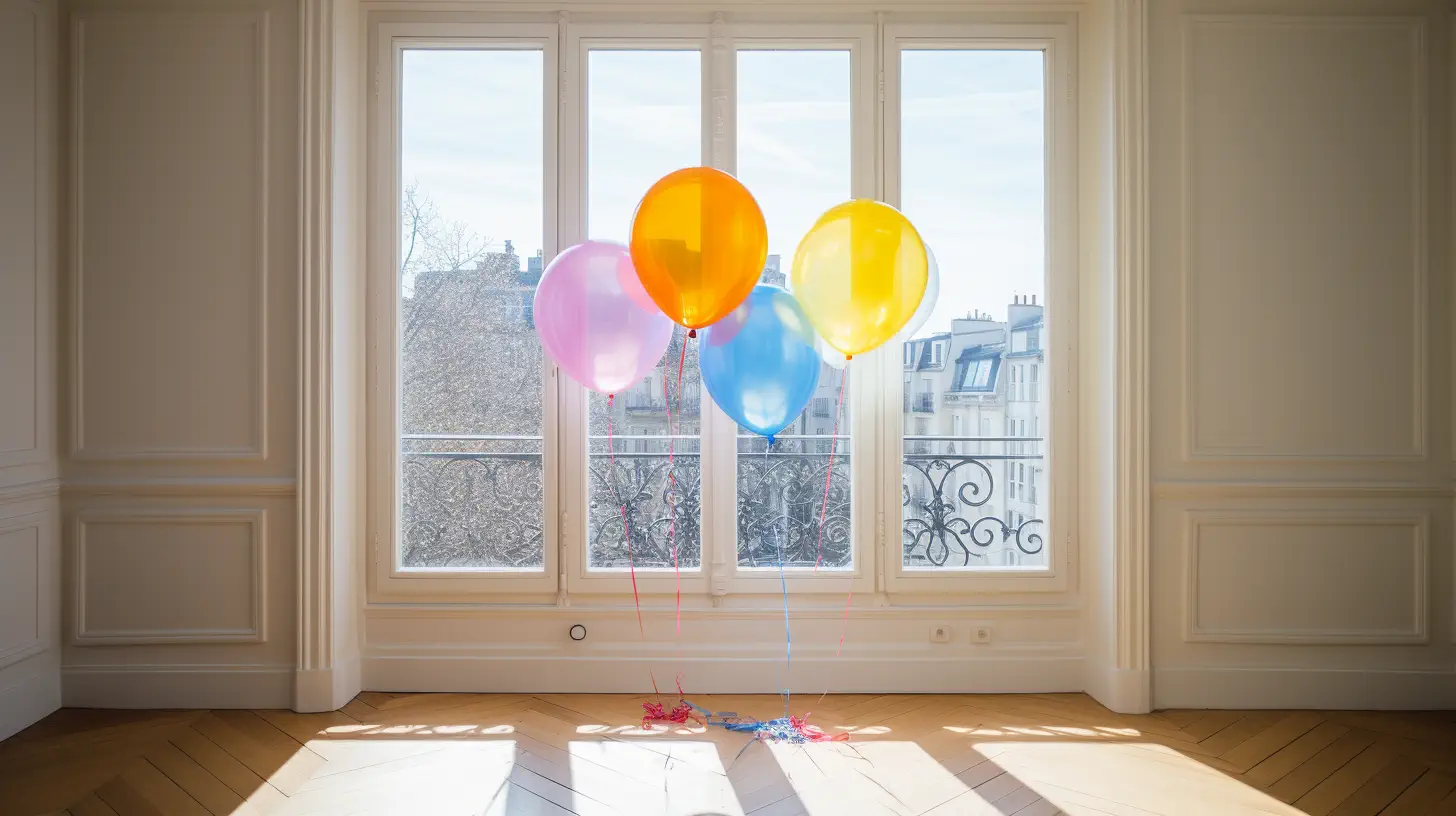 Ballons devant une fenêtre dans un appartement Parisien