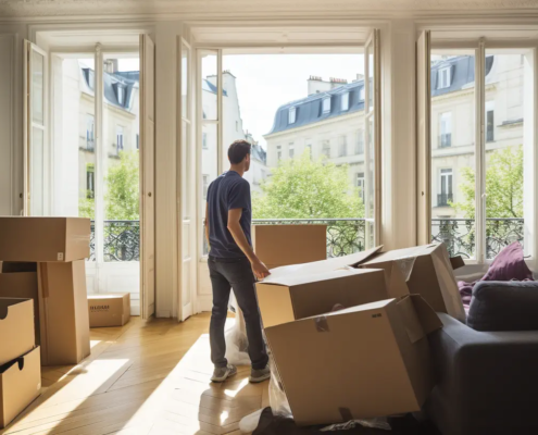 Personne qui déménage dans un appartement parisien